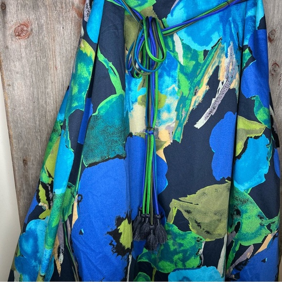 Anthropologie Vanessa Virginia Blue Watercolor Floral Print 50s Midi Dress sz 14 - Picture 8 of 16